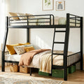 Mixcous Full XL Over Queen Bunk Bed for Adults, Heavy Duty Metal Queen Bunk Bed Frame with Reinforced Steel Slats, Full-Length Guardrails & Anti-Slip Ladder, Noise-Free, No Box Spring Needed, Black