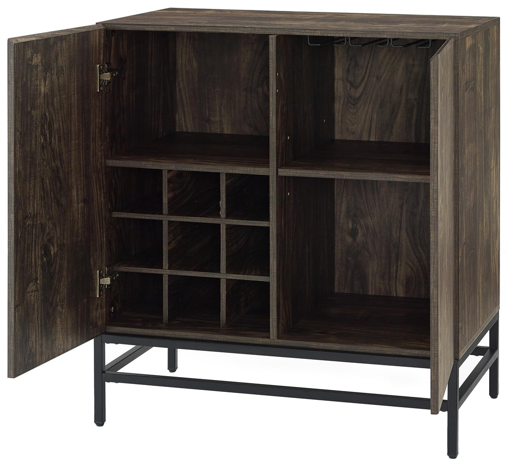 Crosley Furniture Jacobsen Bar Cabinet with Storage Shelves and Wine Rack, Brown Ash/Matte Black