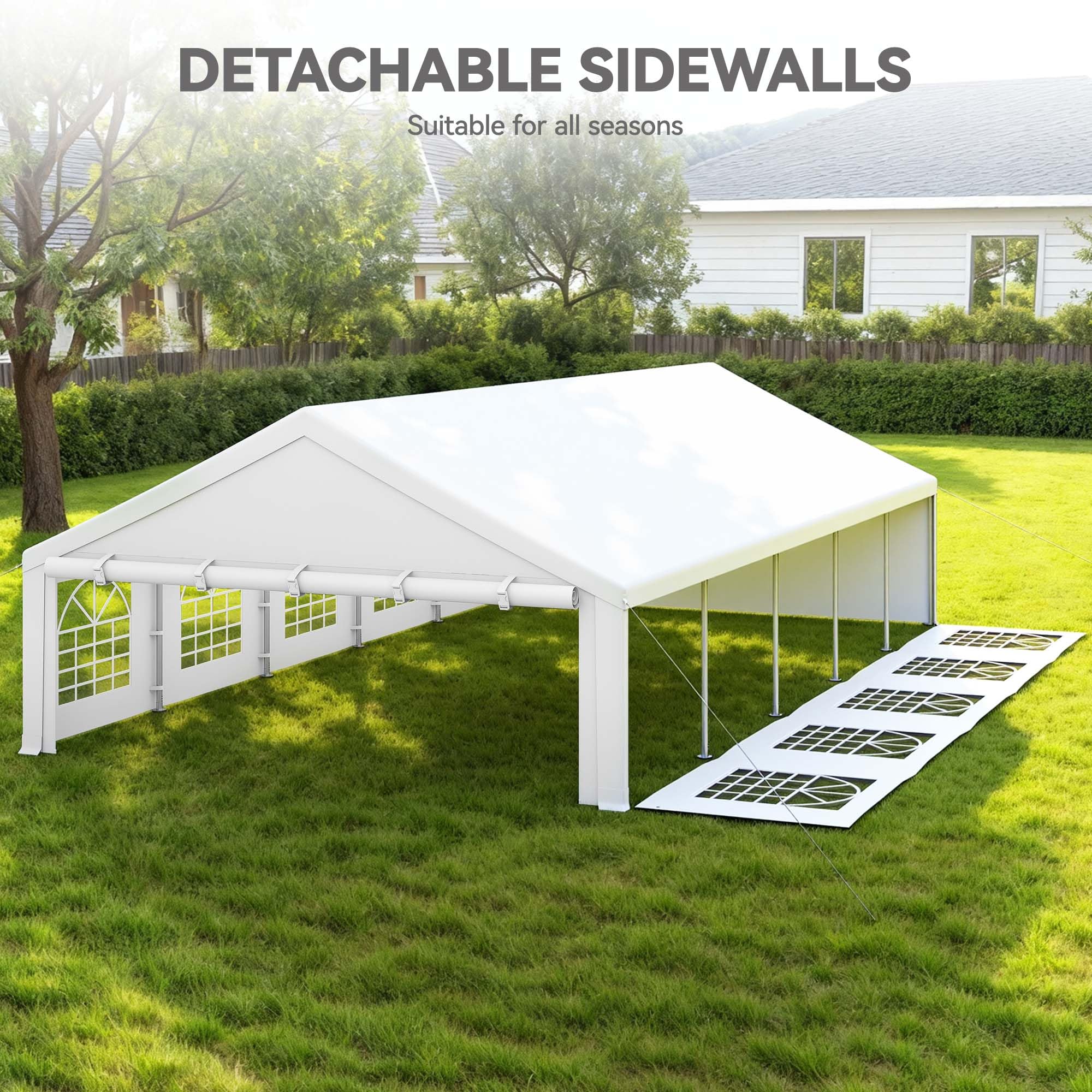 YITAHOME 20x33FT Heavy Duty Party Tent Outdoor Wedding Event Shelters Upgraded Galvanized Canopy with Large White Roof, Removable PVC Sidewalls & 3 Storage Bags carpa para Fiestas