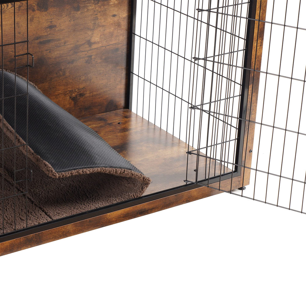 DWANTON Dog Crate Furniture with Cushion, Wooden Kennel Table with Double Doors, Indoor Dog House, Extra Large Size, 43.3" L, Rustic Brown
