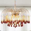 TOCHIC Crystal Gold Chandelier Modern Chandeliers for Dining Room, Raindrop Crystal Chandelier Light Fixture, Vintage Pendant Lighting for Living Room, Bedroom, Bathroom, Foyer, Kitchen Island, 24.5”W