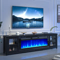 MXV 80" Fireplace TV Stand, Modern Entertainment Center with 50 Inch Smart Fireplace, Adjustable Shelf & Glass Door, Fire Place with WI-FI Enabled, TV Console for Living Room, Black