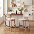 Christopher Knight Home Kaylin Modern Counter Height Bar Stools Set of 2, Upholstered Bar Stool for Kitchen Island, Rubberwood Dining Room Chair, Counter Stool with Footrest, Natural+Beige