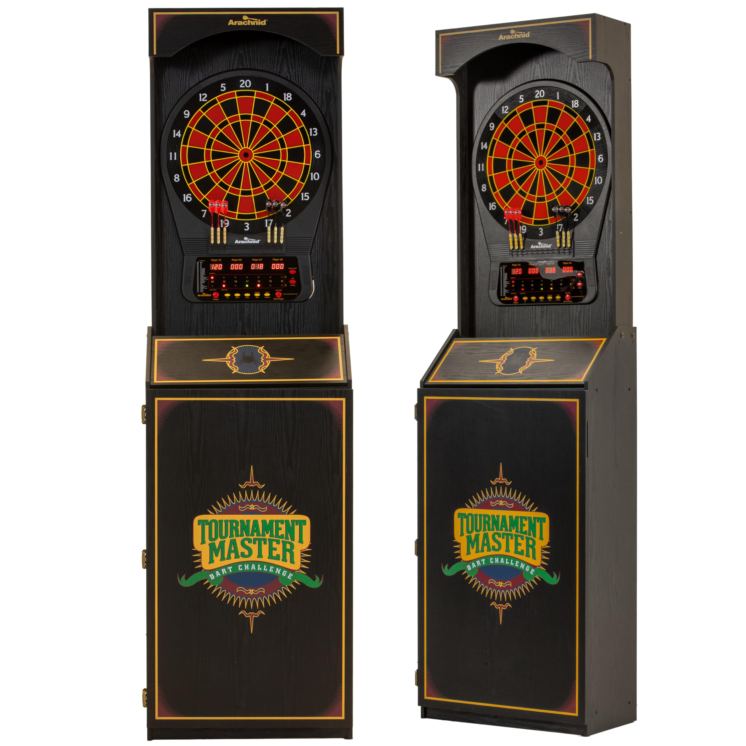 Arachnid Cricket Pro 650 Standing Electronic Dartboard with 24 Games, 132 Variations, and 6 Soft-Tip Darts Included, Brown,E650FS-BK3
