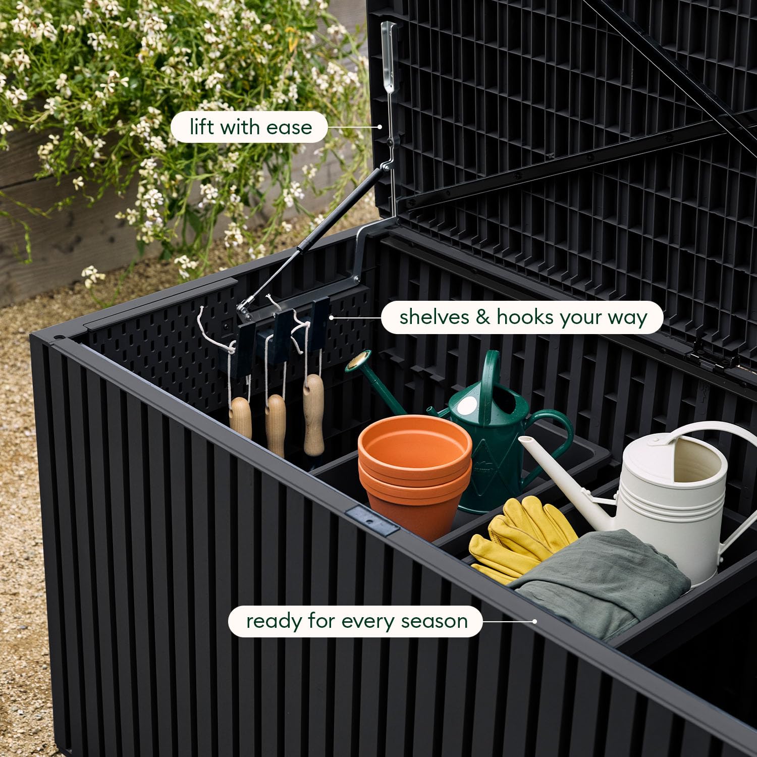 Veradek Everything Deck Box 120 Gallon | Lockable Storage Box and Organization for Patio Furniture, Outdoor Cushions, Throw Pillows, and Garden Tools