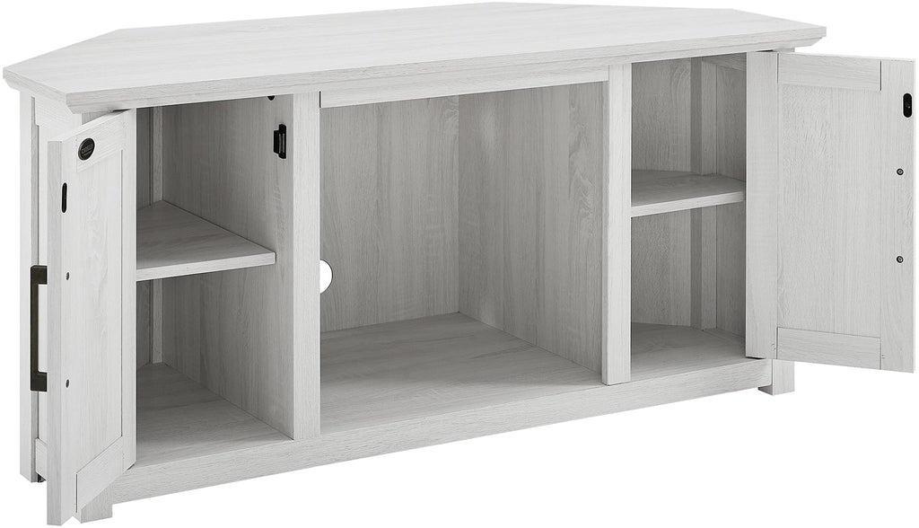 Crosley Furniture Camden Corner Fireplace TV Stand for 50+ inch TVs, Entertainment Center with Storage Shelves, Whitewash