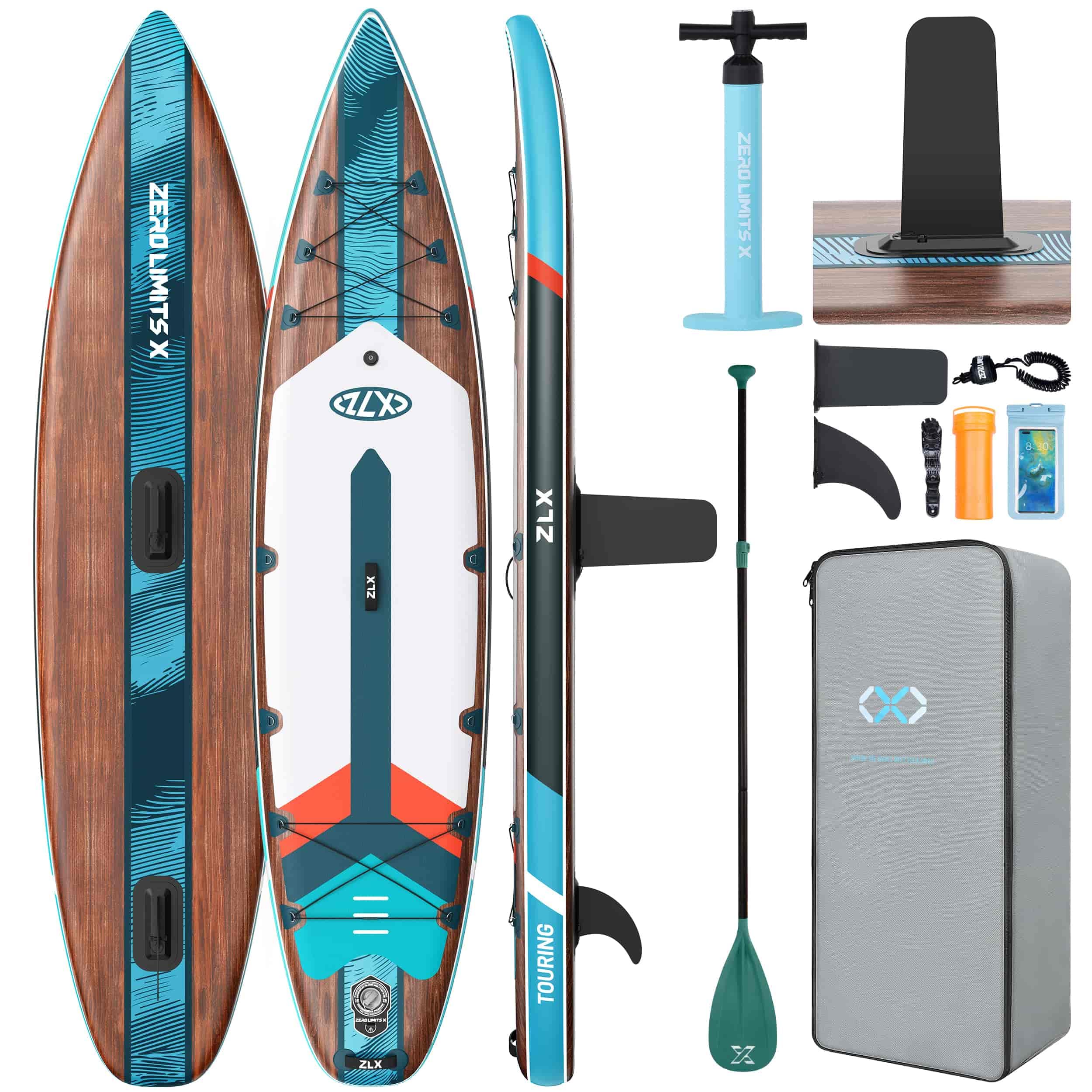 ZLX 11'6" Extra Wide Inflatable Paddle Board, Touring Stand Up Paddleboard, Fast-Tracking SUP for Long-Distance, Stable Center Fin, Portable Backpack & Accessories for Adults, 500lb/3 People/Family