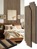 Mollywell Wood Slat Wall Panels, Walnut Acoustic Wall Panel 94.5x12.5 Inch, 8ft Arc Slat Wall Paneling, Flexible 3D Sound Proof Accent Wall Boards NRC 0.95 for TV Backdrop Bedroom, Pack of 6