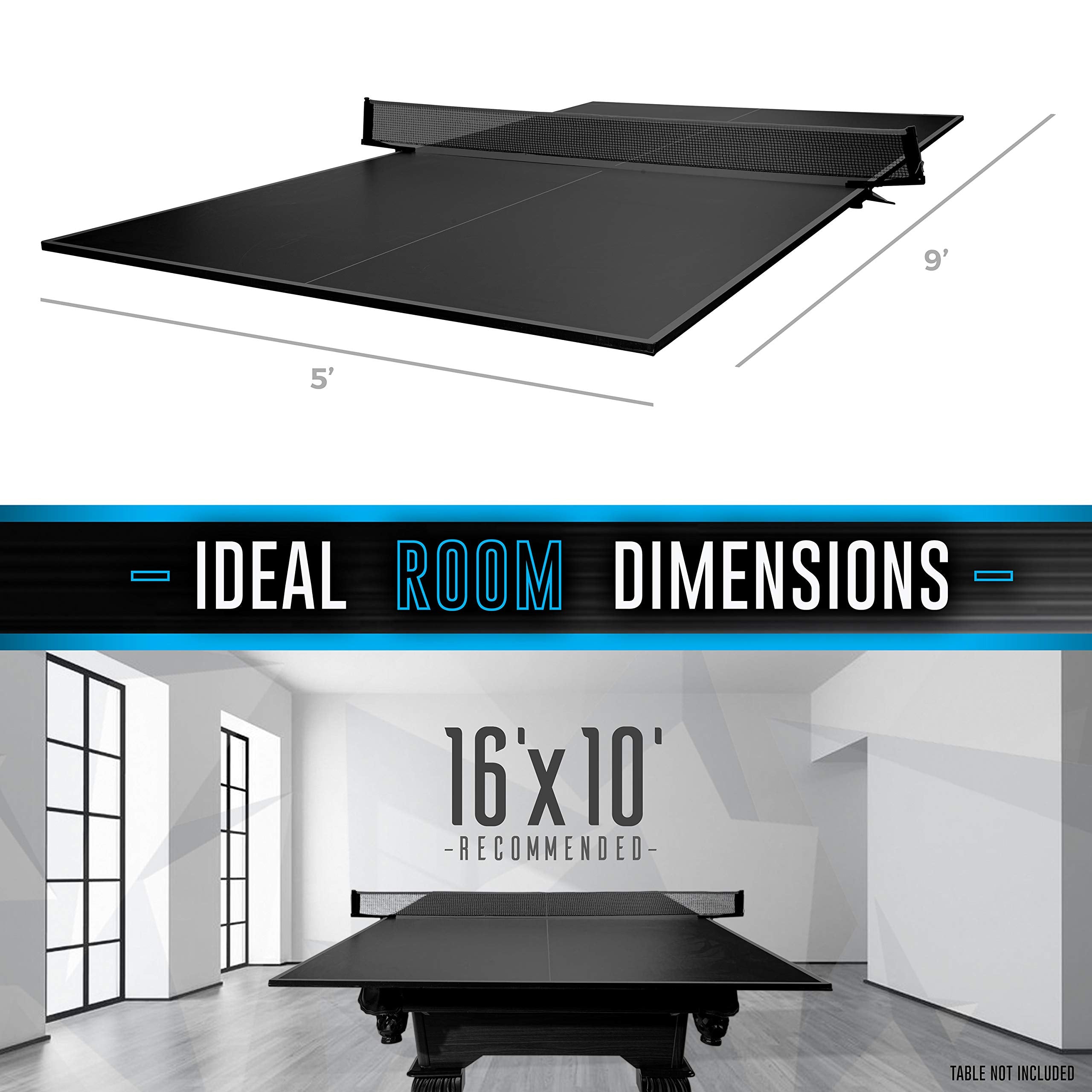 Franklin Sports Optima Indoor Table Tennis Conversion Top 95% Built Table Easy Install Pro Table Tennis Net Indoor Competition Table for All Level Table Tennis Players