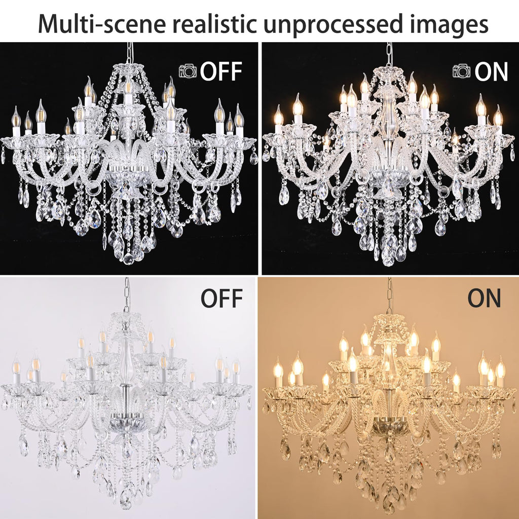 Uboxin 18-Light Double Layer Crystal Chandelier Transparent Modern Ceiling Pendant Light with K9 Crystal for Living Room Dining Room Bedroom Kitchen (Clear 18)