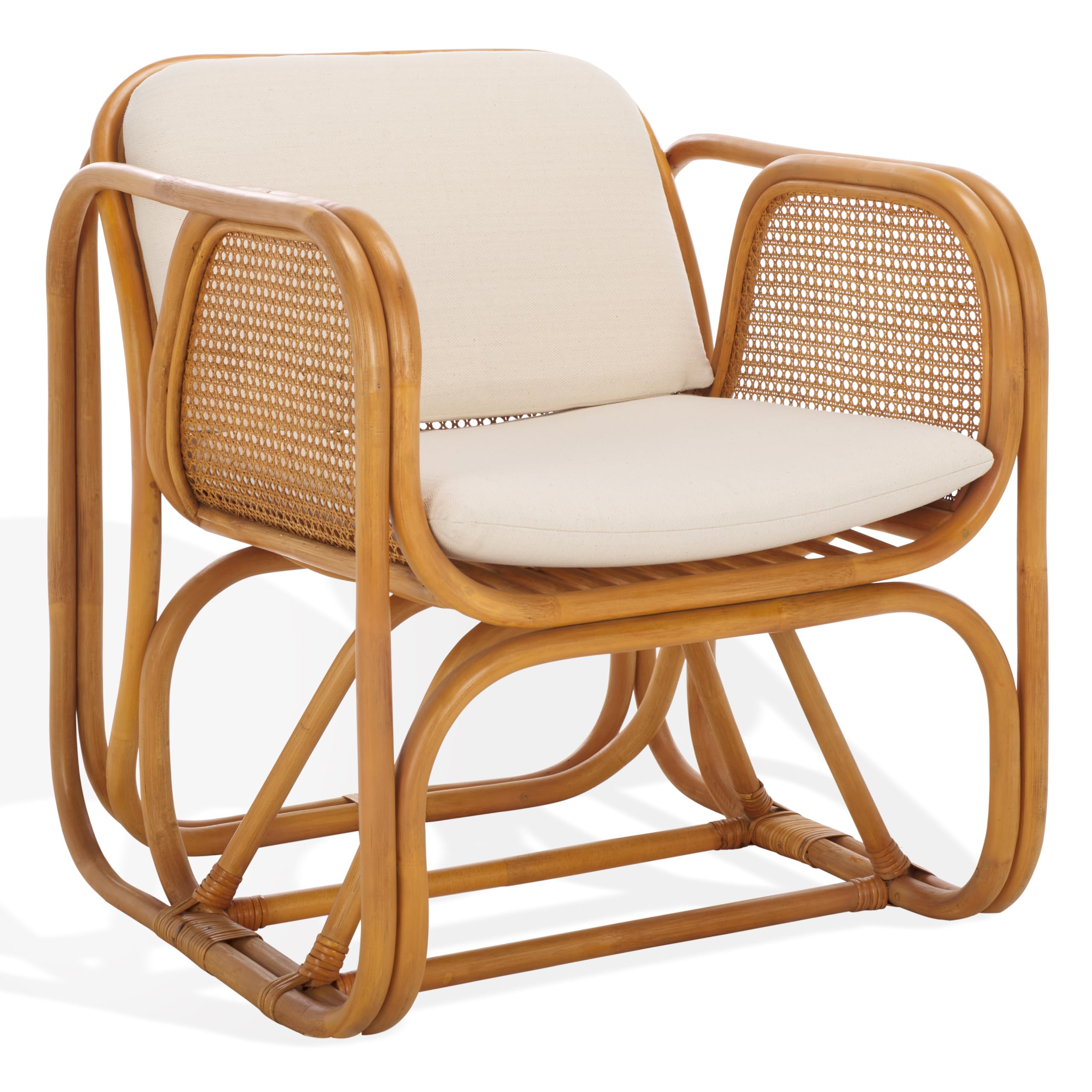 SAFAVIEH Couture Collection Brauner Tropical Coastal Natural Rattan Pole Accent Chair (Fully Assembled)