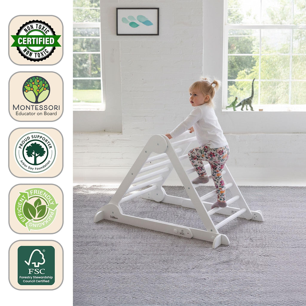 Little Partners Learn 'N Climb Foldable Wooden Climbing Triangle, Wood Climbing Gym for Toddlers, Triangle Climber for Skill-Building and Active Play, Soft White