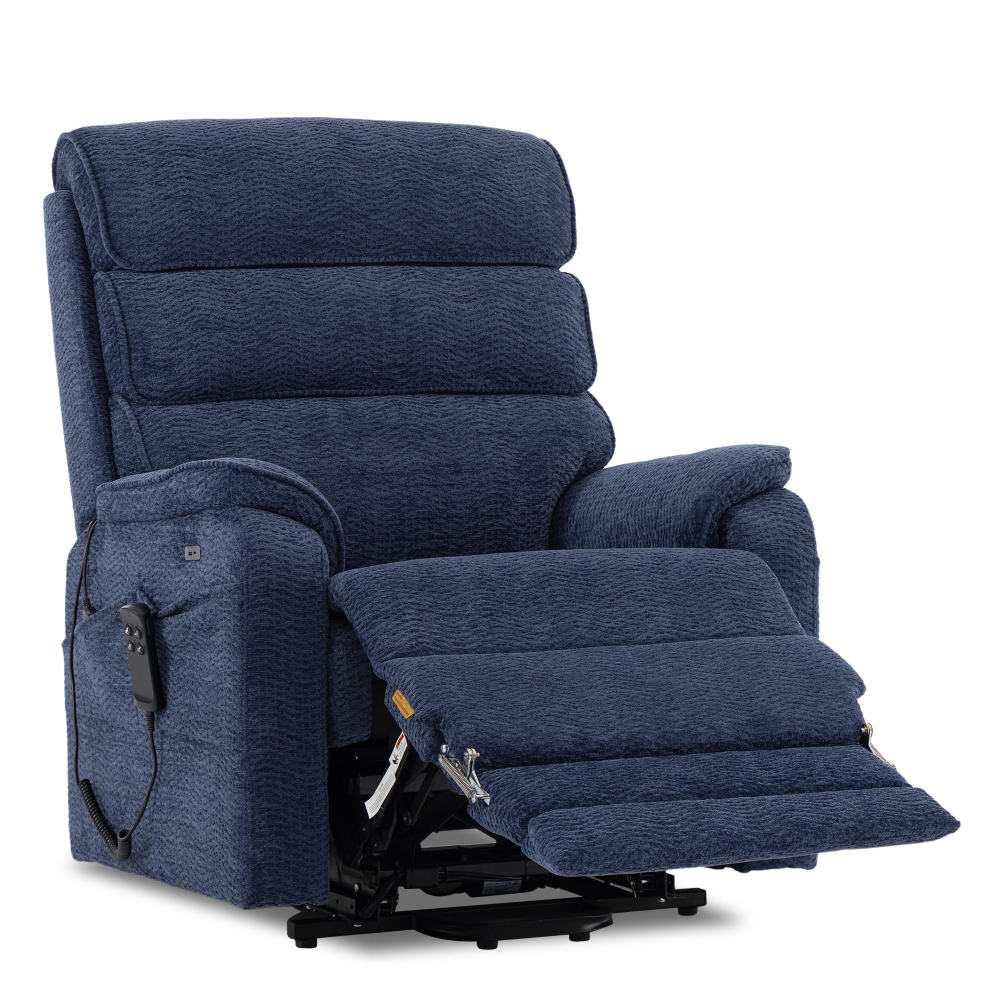 DYNOX Oversized 400 lbs Power Lift Recliner Chair for Big and Tall Elderly, Dual Motor Lay Flat Lift Chair with Heat & Massage, Extended Footrest, 9298L, Chenille Blue