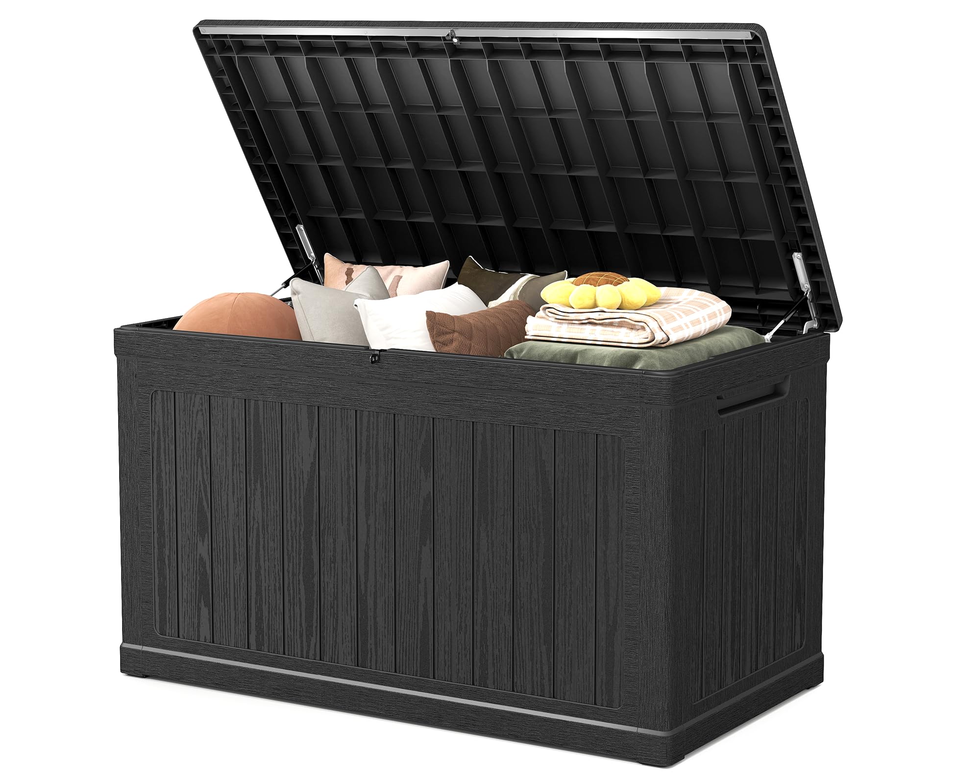 Skepphlay 230 Gallon Deck Box Large Outdoor Storage Box, Black Waterproof Deck Storage Bench, 440 lbs Load Capacity Outdoor Storage Bin for Garden, Patio, Pool, Boat
