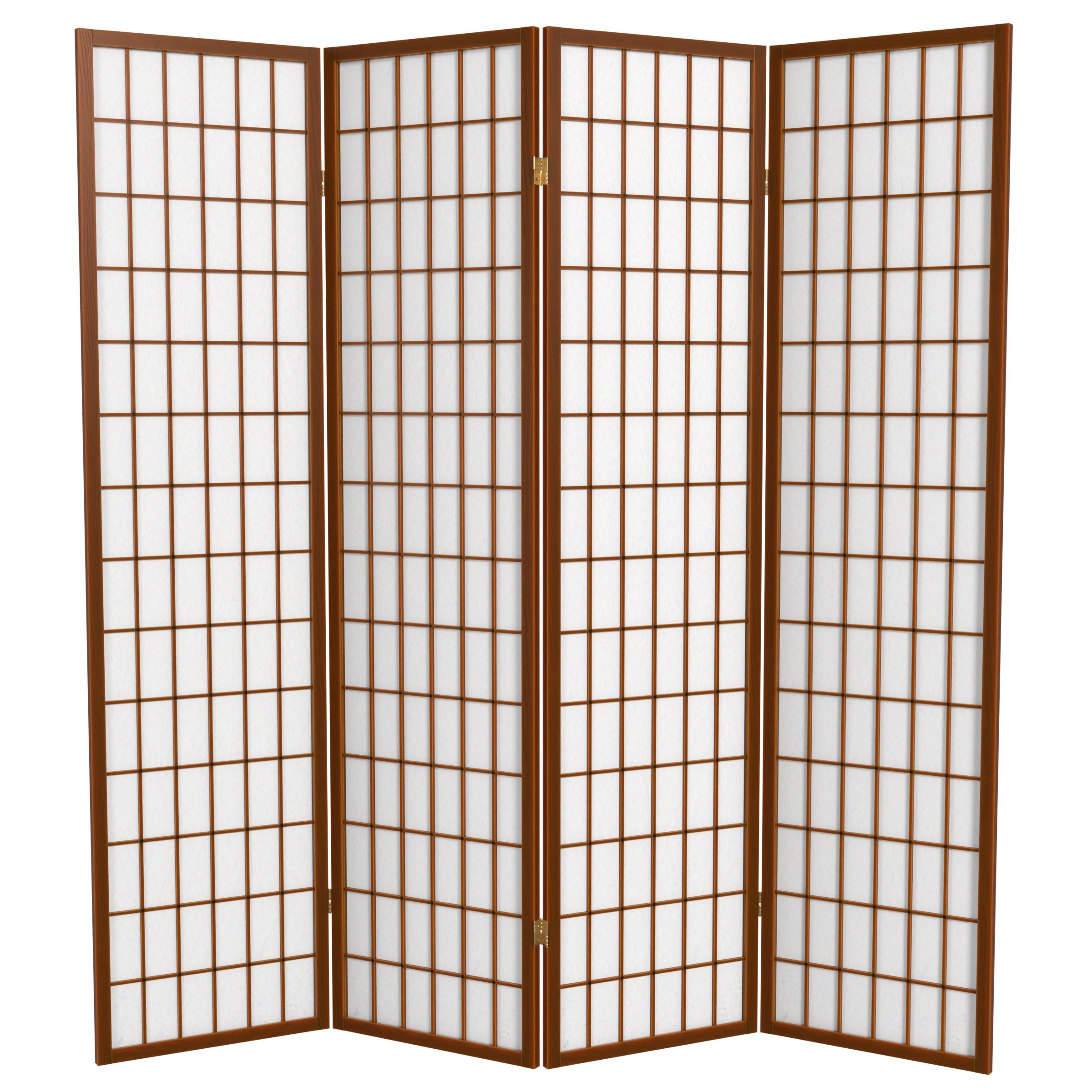 Red Lantern 6 ft. Tall Window Pane Shoji Screen - Walnut - 4 Panels