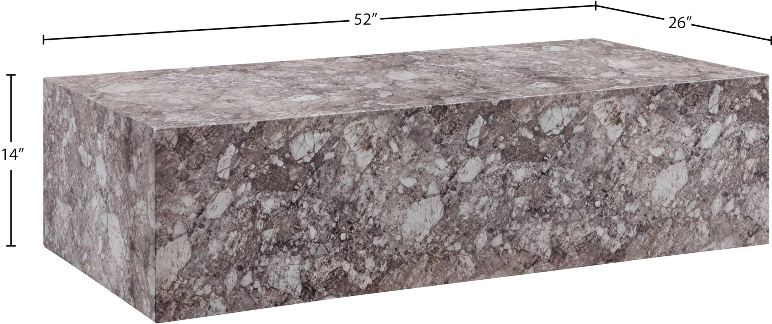 Meridian Furniture 99029Brown-CT Piazza Collection Art Deco Indoor/Outdoor Concrete Coffee Table with Brown Marble Finish, 52" W x 26" D x 14" H, Brown