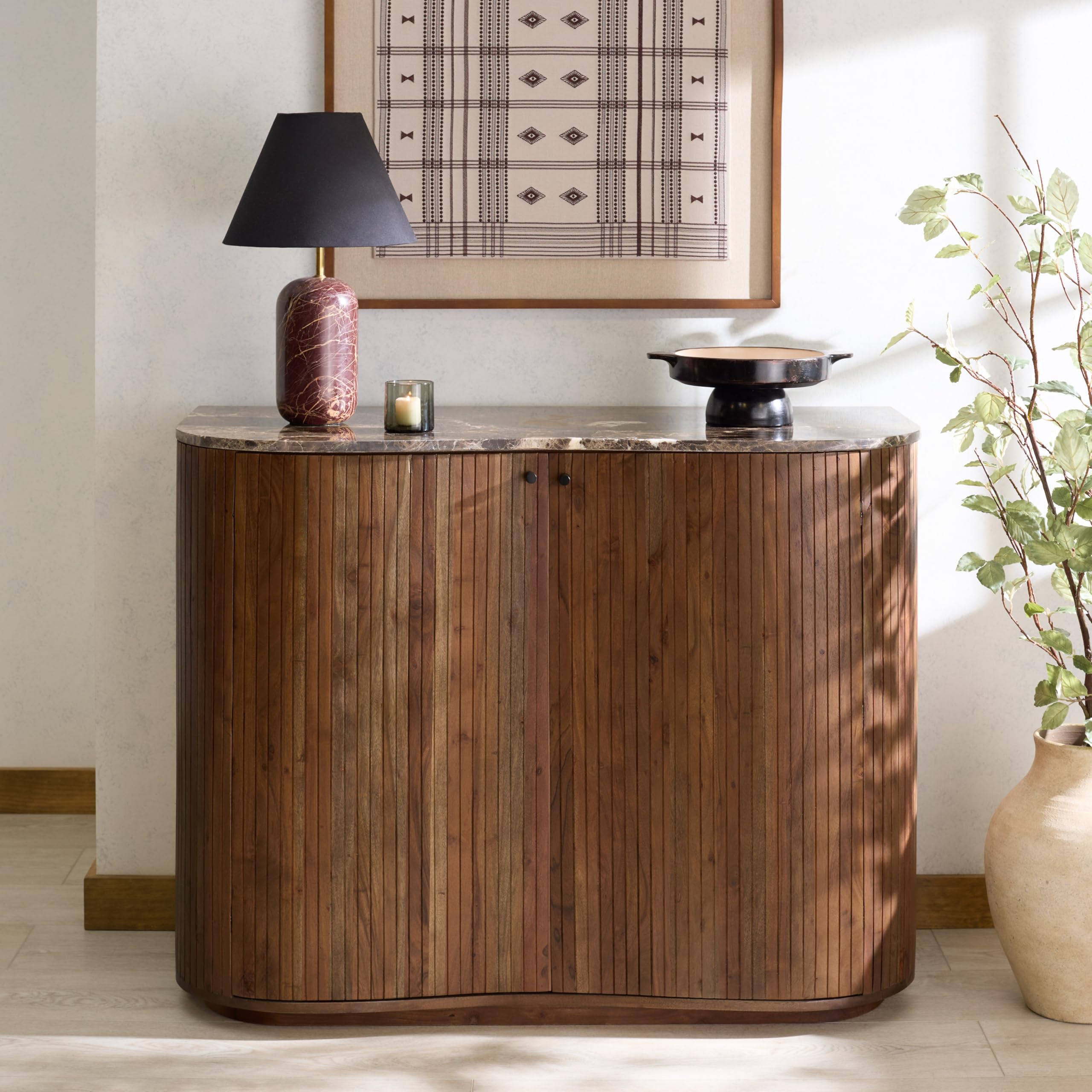 SAFAVIEH Couture Collection – Jamilah Brown 2-Door 2-Shelf Marble Top Chest, Fully Assembled (SFV5775A)