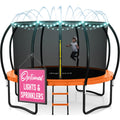 JoyBerri Trampoline Outdoor - Upsurge ASTM Certified Safe 8Ft 10Ft 12Ft 14Ft 15Ft 16Ft Recreational Trampoline for Kids and Adults. Anti-Rust Coating with Enclosure Net, Ladder, Sprinkler & LED Lights