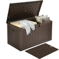 DWVO 260 Gallon Double-Wall Deck Box with Divider, XXL Extra Large Resin Outdoor Storage Box, Lockable & Waterproof, Double as Seating, 1000lbs Capacity (Brown)