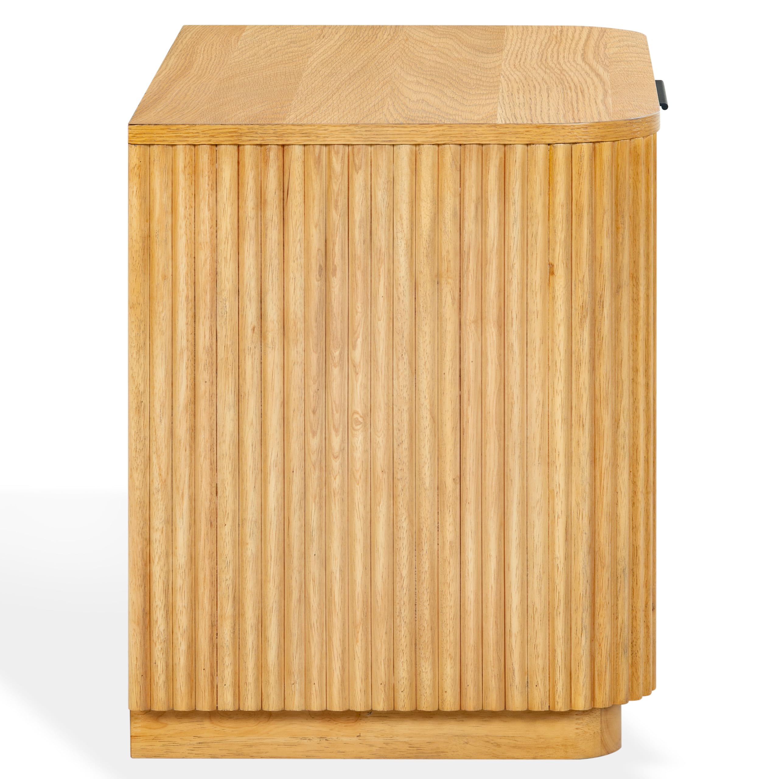 SAFAVIEH Couture Collection – Barrymore Greige Oak Reeded Wood Nightstand, 1 Drawer Bedside Table with Open Shelf, Fully Assembled (SFV2224A)