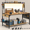 DWVO 59in Large Adjustable Height Workbench with Pegboard & LED Light, 1100lbs Load Heavy Duty Work Bench on Wheels. 59"x31" Work Table for Garage, Workshop, with AC/USB Outlet, Storage Shelf, Hooks