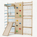 ActiveTrail Multi-Functional Swedish Ladder Wall Gym, 94.5'' Wooden Wall-Mounted Climbing Set with Slide, Swing, Rope, Rings, Monkey Bars, Indoor Playset for Kids and Adults