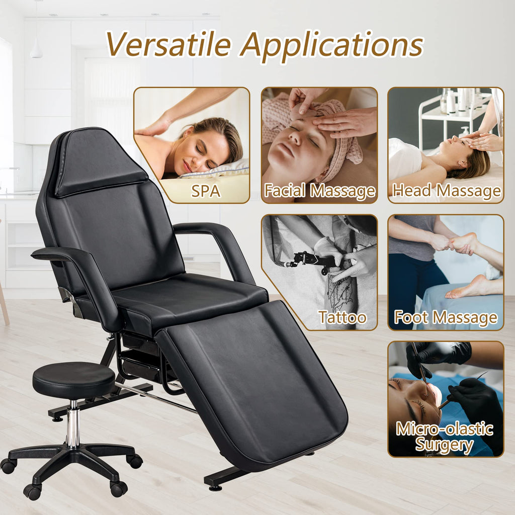 Tattoo Chair Adjustable Folding Salon Bed with Hydraulic Stool Massage Bed for Professional Massage Beauty Spa Black,Bed Table Adjustable Beauty Barber Spa Beauty Equipment 72.8" L x24.4 W x 27.6" H