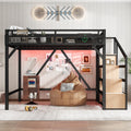 Bellemave Queen Loft Bed with Storage Stairs, Shelves & Wardrobe, Metal Queen Size Loft Bed Frame with USB Ports and LED Lights, Heavy Duty Loft Bed for Adults, No Box Spring Needed, Black & Natural