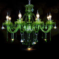 Bagood 8 Lights Green K9 Crystal Candle Chandeliers Lighting Modern Pendant Lights Candle Chandelier Lighting for Dining Living Room Bedroom Entry Elegant Decoration E12 Base, H22.8 x W27.2 Inch
