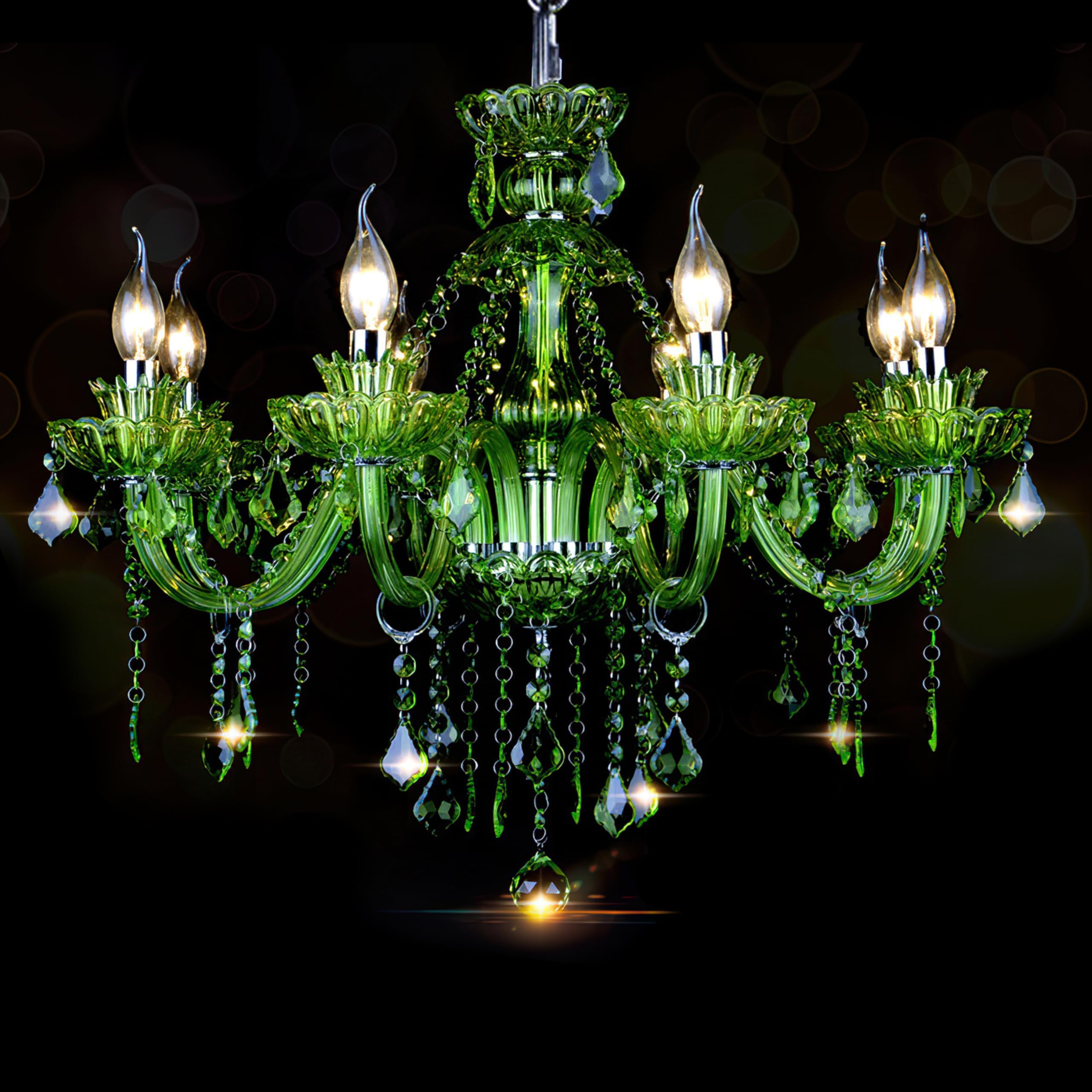 Bagood 8 Lights Green K9 Crystal Candle Chandeliers Lighting Modern Pendant Lights Candle Chandelier Lighting for Dining Living Room Bedroom Entry Elegant Decoration E12 Base, H22.8 x W27.2 Inch