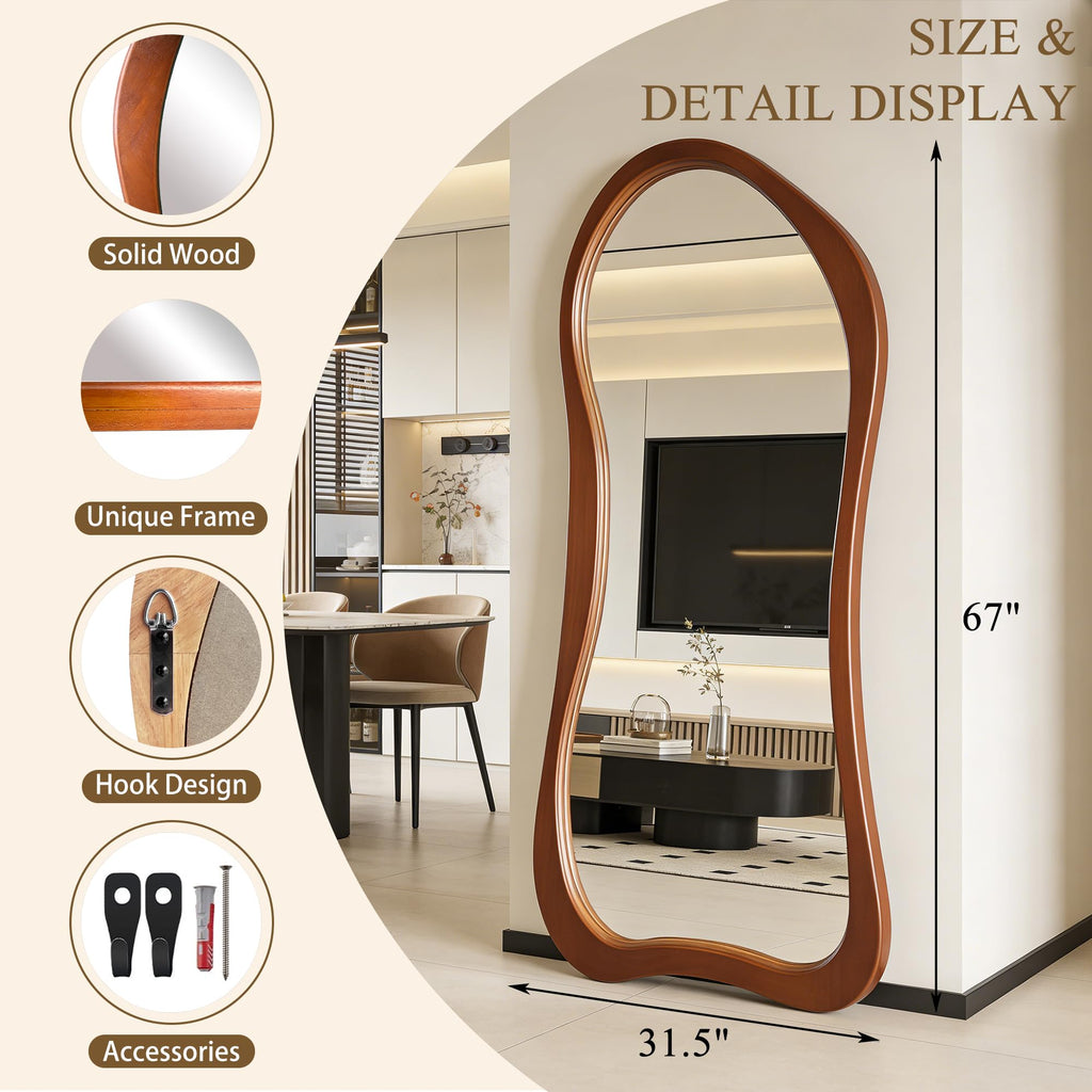 DAOYIJIAJU Large Irregular Mirror, 67"x31.5" Asymmetrical Full Length Mirrors with Solid Wood Frame, Premium Aesthetic Floor Mirror for Living Room Entryway Hallway Bedroom Cloakroom, Leaning/Hanging