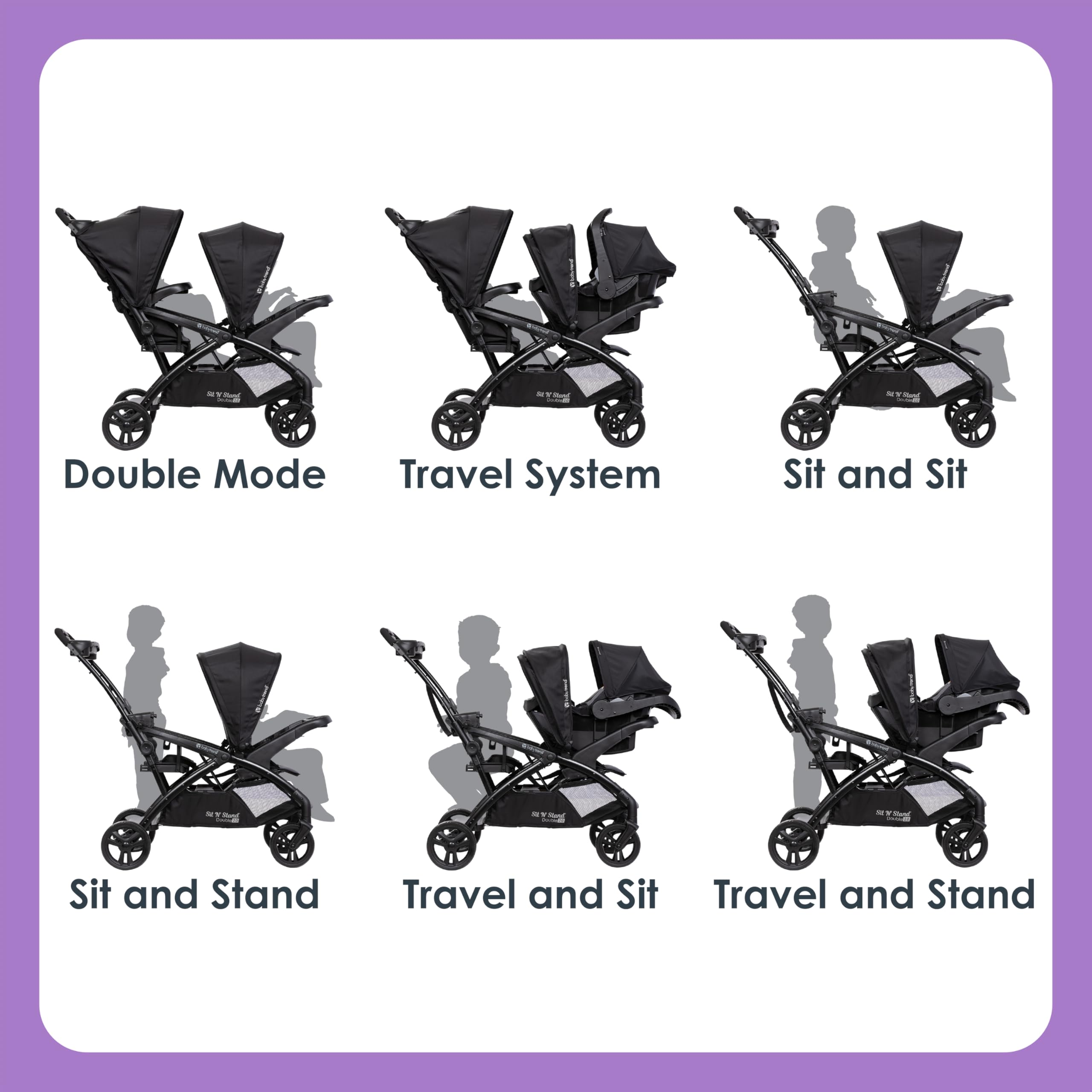 Baby Trend Sit N' Stand® Double 2.0 Stroller, Dash Black