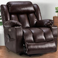 Outspurge Large Power Lift Recliner Leather Chair Sofa with Massage & Heat, Lazy Boy Chair with Cup Holders, USB & Type-C Ports, Remote Control (Brown)