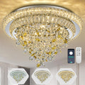 24 inch Sliver LED Crystal Ceiling Light, Flush Mount Chandeliers with Remote and APP Control, 3CCT Dimmable, Modern Elegant Raindrop Chandelier Light Fixture for Bedroom Dining Room Living Room Foyer