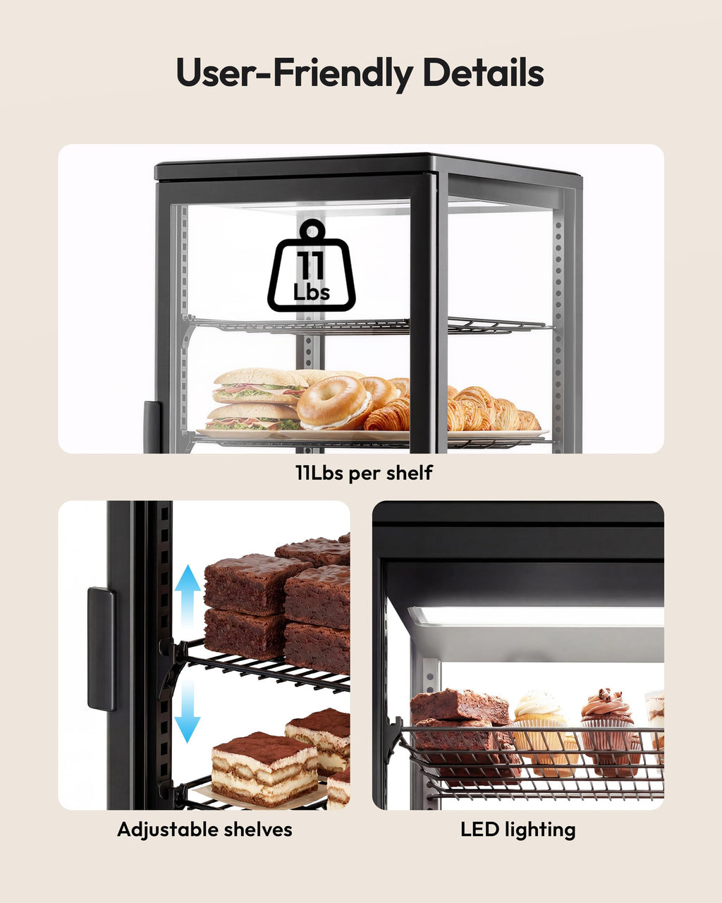 Commercial Refrigerator Countertop , ETL Certified Refrigerated Display Case 2.8 Cu.Ft / 78L, LED Lighted Display Refrigerator with Double Glass, Auto Defrost, Air Cooling for Bakery, Cafe, Store