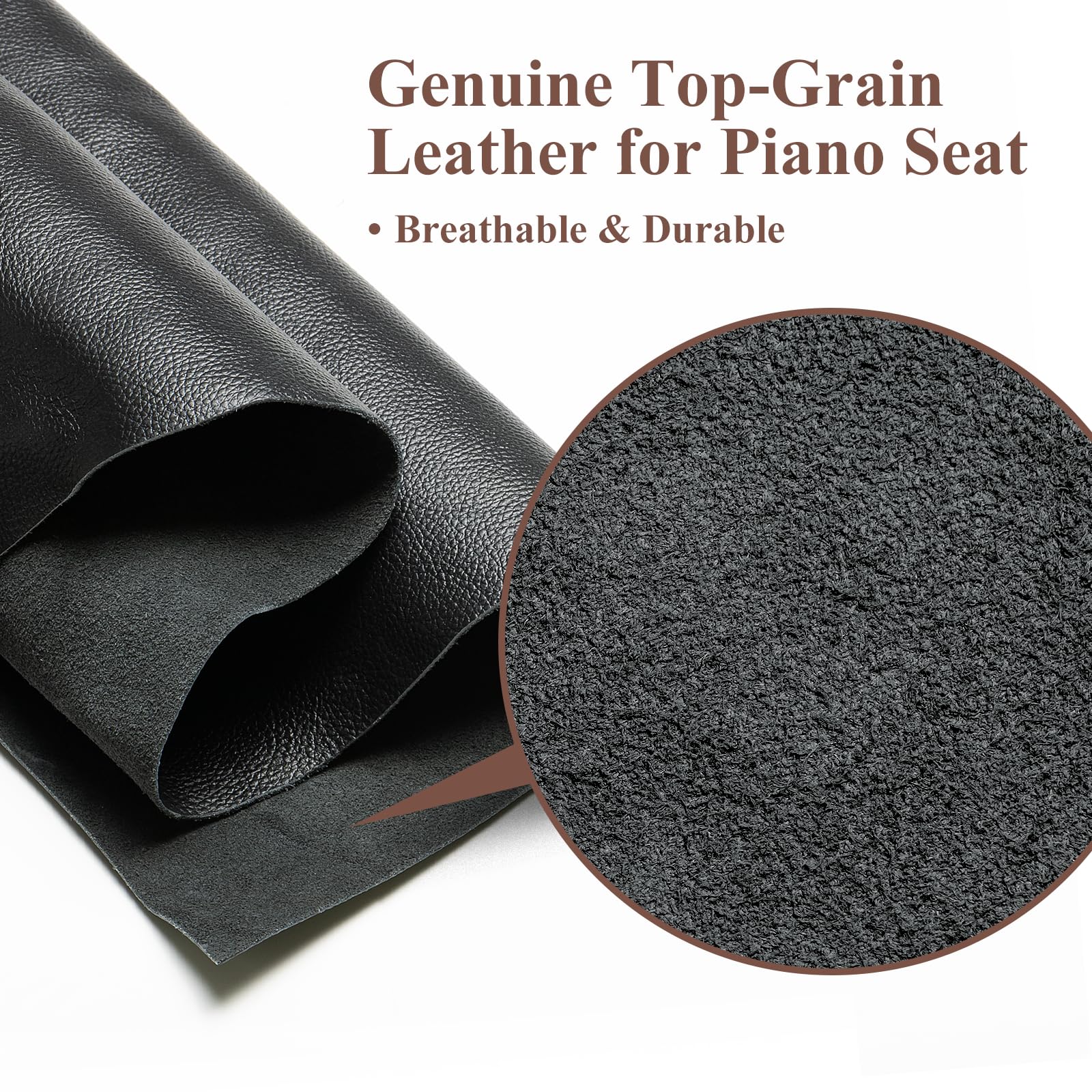 FILISITE Genuine Leather Piano Bench with Storage, Adjustable Height Keyboard Bench with High-Density Sponge Cushion,Curved Legs for Piano/Keyboard, Supports Duet Playing,Black