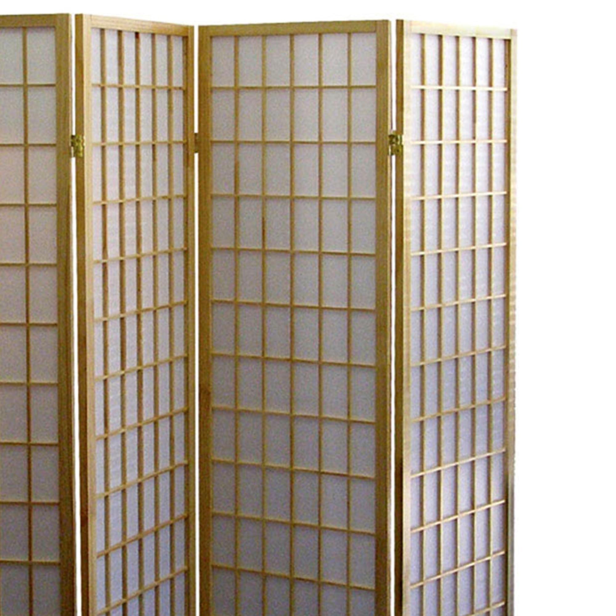 70" Tall 4 Panel Screen, Room Divider, Japanese Style with Natural Wood