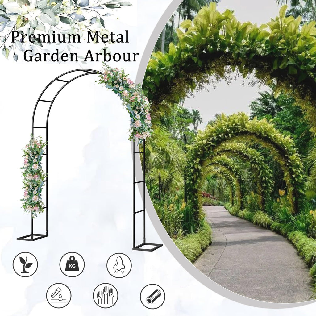 Metal Garden Arch Pergola for Climbing Plants and Wedding Events 11.5ft Tall Rose Arbor and Bridal Backdrop Stand
