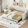 Twin XL to King Size Upholstered Daybed with Linen Fabric, 2 Storage Drawers, Extendable Platform Bed with Foam-Padded Back and Armrests, Sturdy Pine and MDF Frame, Sofa Bed for Users, Beige