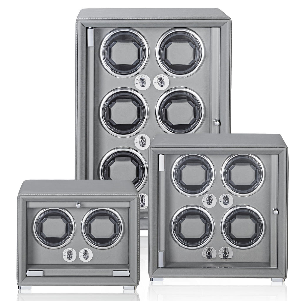 KOHUDIS Watch Winder for 2/4/6/9 Automatic Watches, high-end Leather Making, Super Quiet Mabuchi Motor, Two Power Modes, Built-in led Lights (Gray, 6 Slots)