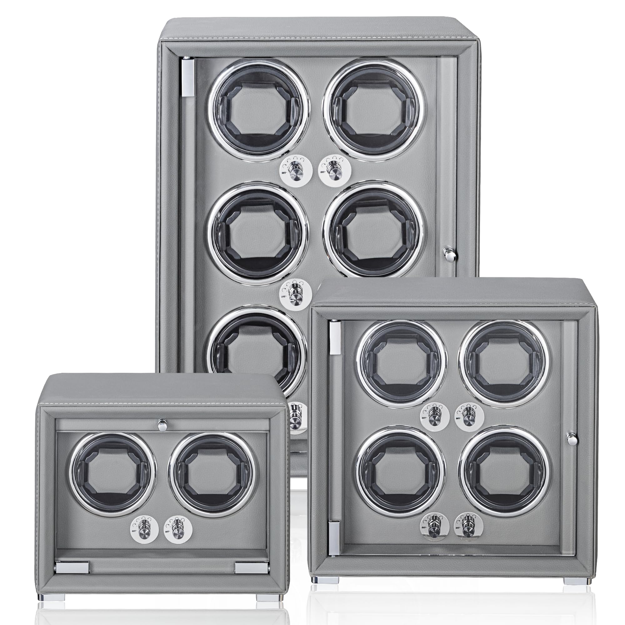 KOHUDIS Watch Winder for 2/4/6/9 Automatic Watches, high-end Leather Making, Super Quiet Mabuchi Motor, Two Power Modes, Built-in led Lights (Gray, 6 Slots)