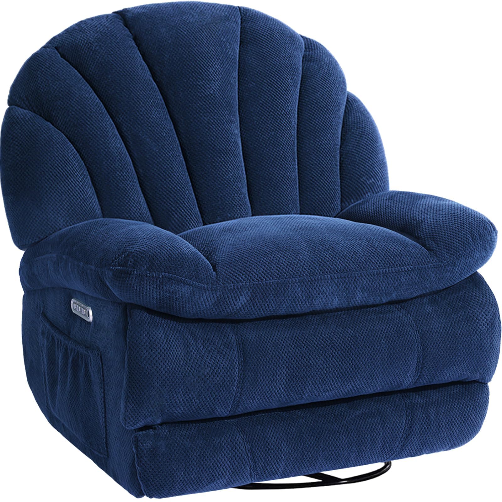 EONIX Dual Motor Power Swivel Rocking Recliner Chair for Living Room, Armless Oversized Shell Shape Lazy Boy Rocker Recliner, Plush Fabric Thickened Cushion, Elevated Soft and Comfort, Navy Blue