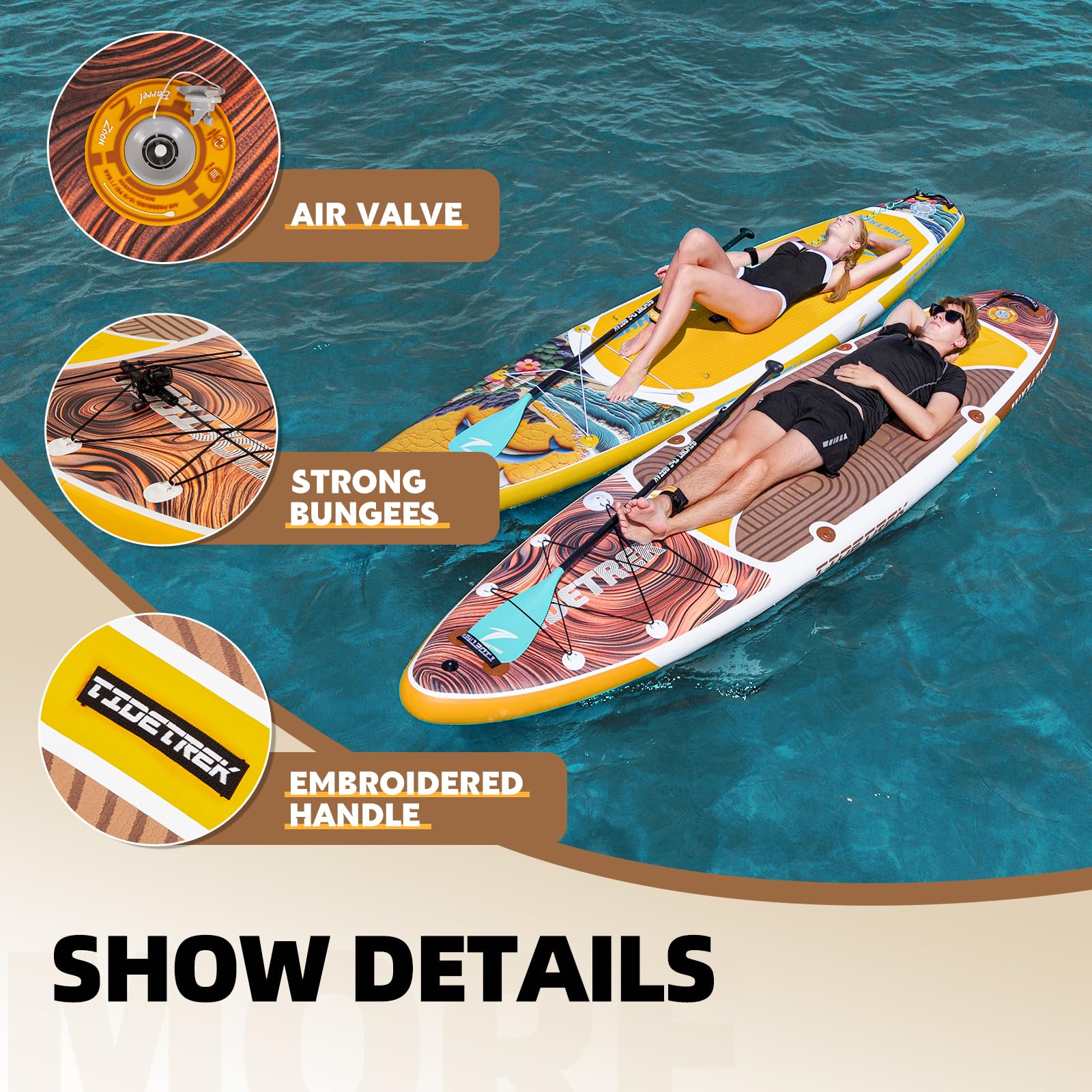 TIDETREK 11'/11'6" x 33"/34" x 6" Inflatable SUP Paddle Board – Extra-Wide, Stable Stand Up Paddle Board with Premium Full Accessory Set for Adults & Youth (Earth Pulse/Kayak Seat, 11'x34 x6)