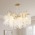 VBKK 32 Inch Gold Crystal Chandelier, 10-Light Coastal Chandeliers for Dining Room, Large Modern Tree Branch Light Fixtures, Seashell Chandelier for Entryway Foyer Bathroom Living Room, E12