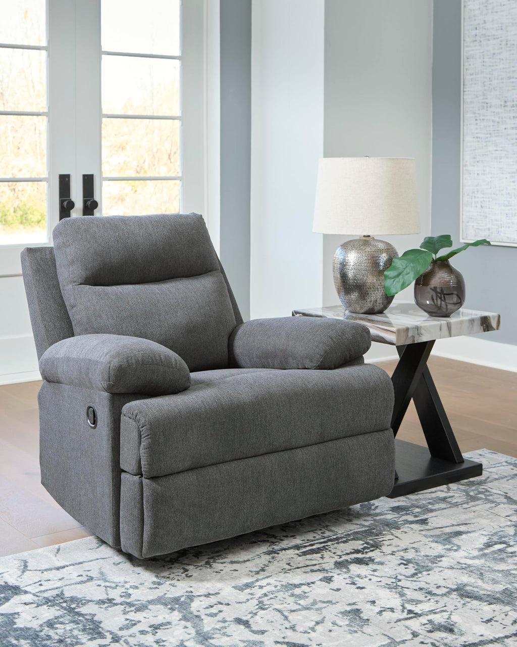 Signature Design by Ashley Yarrow Lane Classic Chenille Manual Pull Tab Reclining Loveseat, Gray