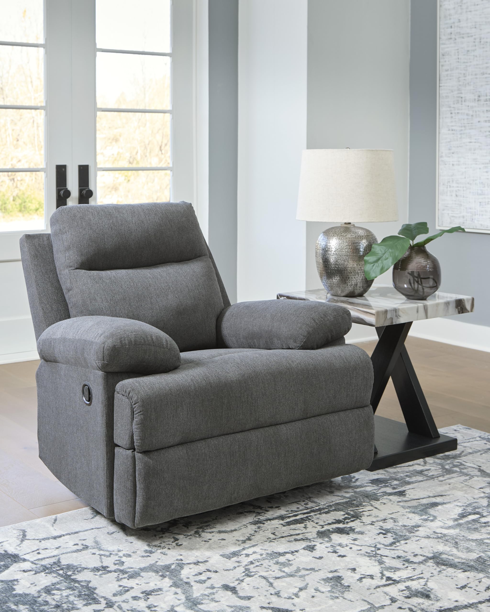 Signature Design by Ashley Yarrow Lane Classic Chenille Manual Pull Tab Reclining Loveseat, Gray