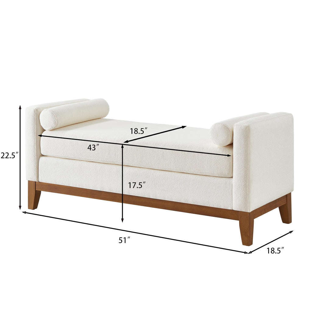 GDFStudio Large Upholstered Boucle Ottoman Bench with Pillows, Padded Window Bench with Armrests for Living Room and Entryway, Ivory