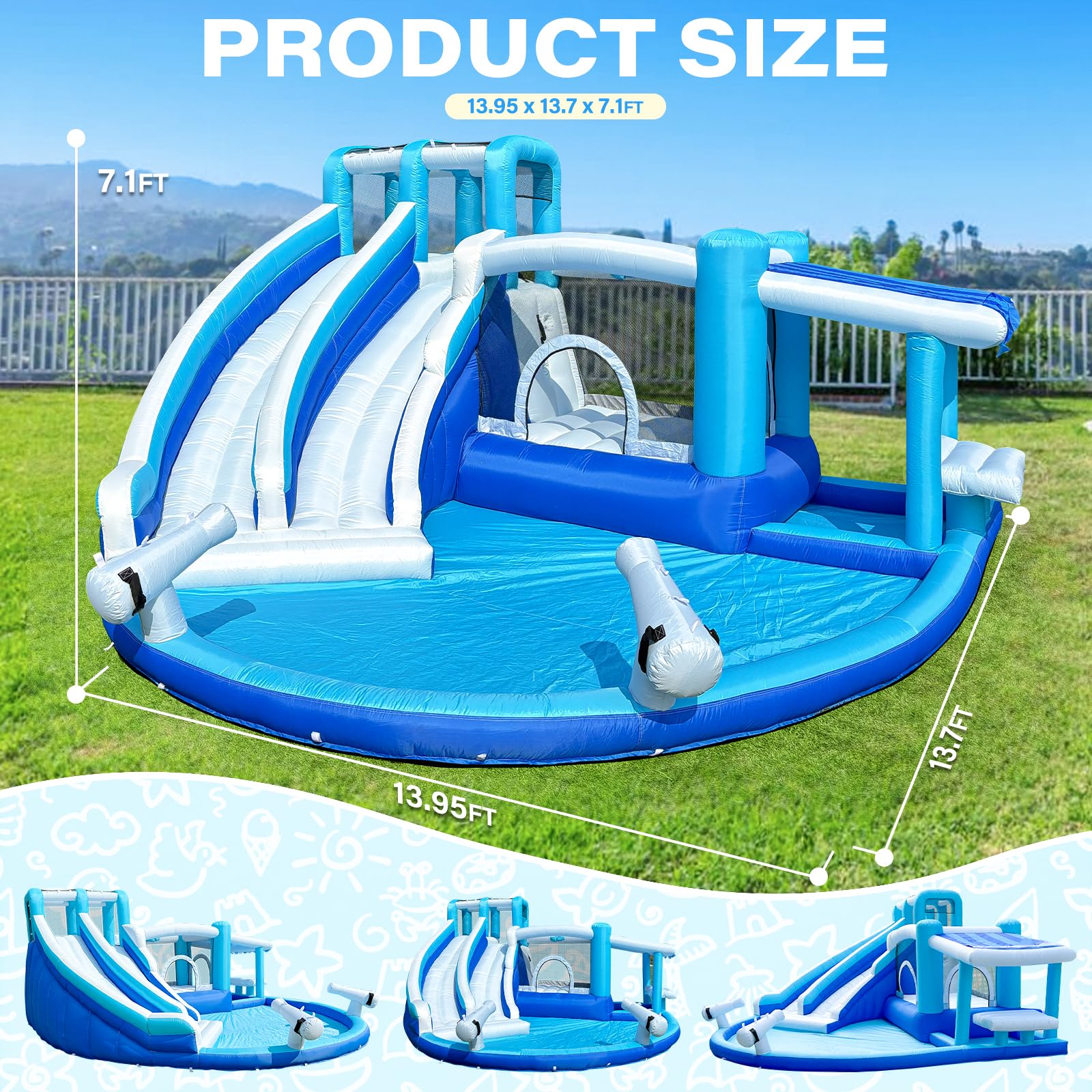 Inflatable Water Slide Bounce House, 7-in-1 Store-Themed Wet/Dry Dual-Use Slide with UL Blower, Kids' Backyard Party Summer Splash Fun Water Slide Fun for Active Kids 3-12 (Dual Slide)