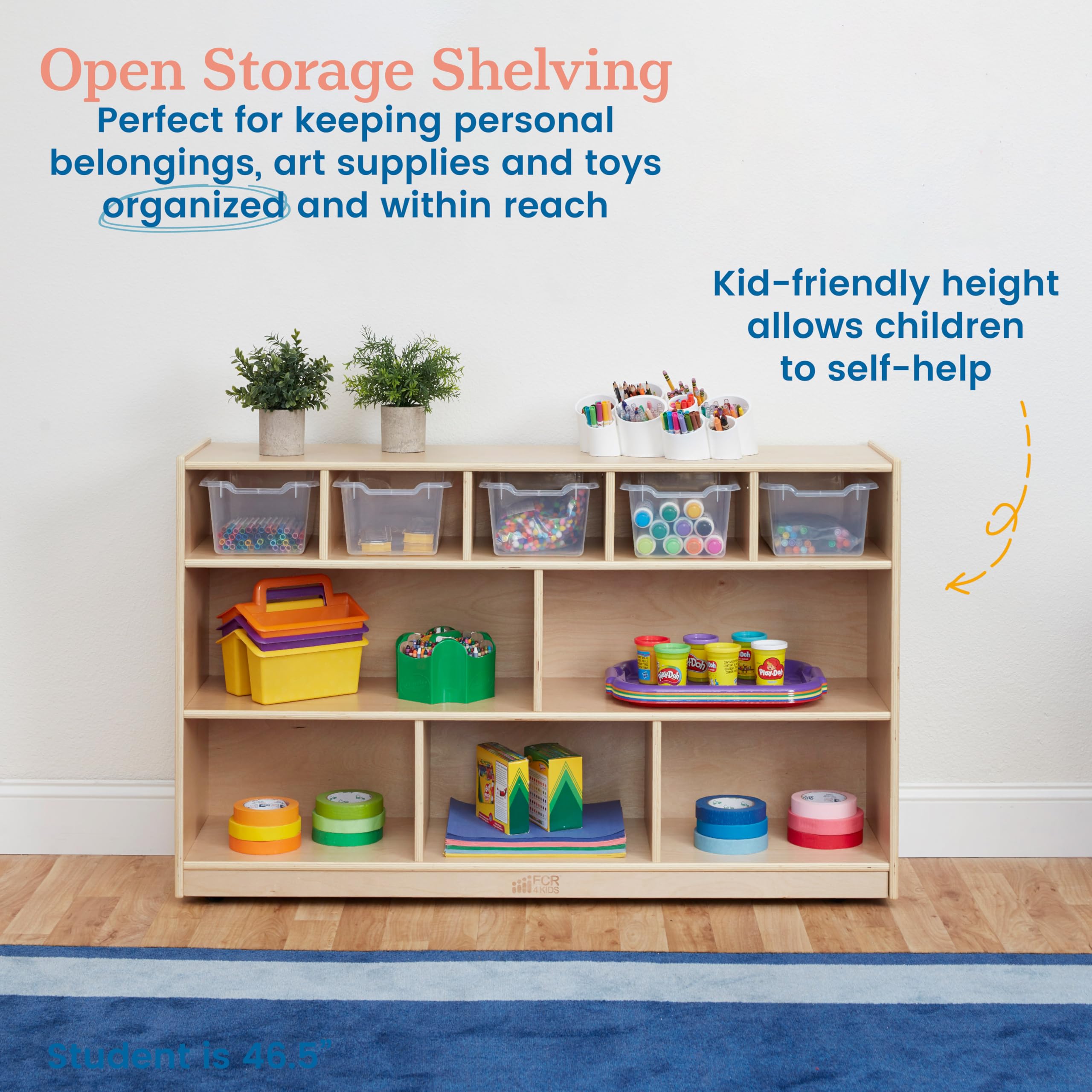 ECR4Kids 5+5 Cubby and Storage Mobile Cabinet with 5 Scoop Front Bins, Kids Furniture, Clear