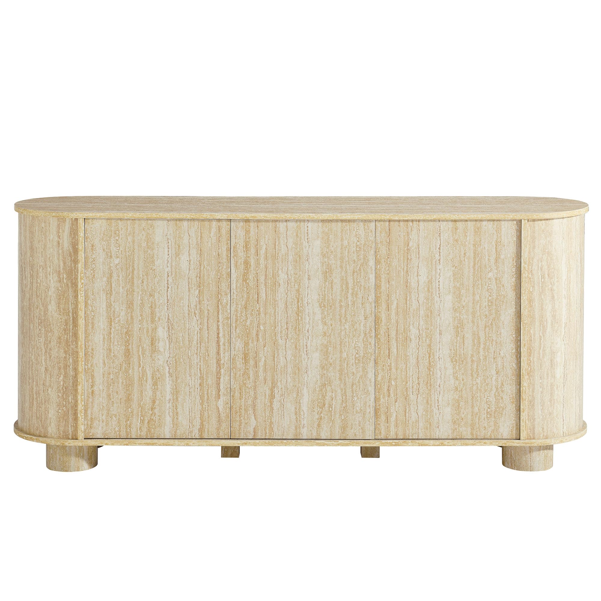 Modway Overture 63 Inch Oval Sideboard in Travertine - Buffet Cabinet with 3 Doors - Media Stand for Wall-Mounted TVs - Rounded Side Cabinet Console for Dining Room, Living Room, Hallway